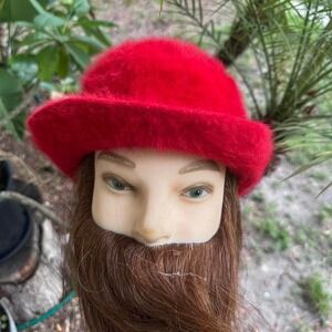 Red faux fur beret hat red faux fur